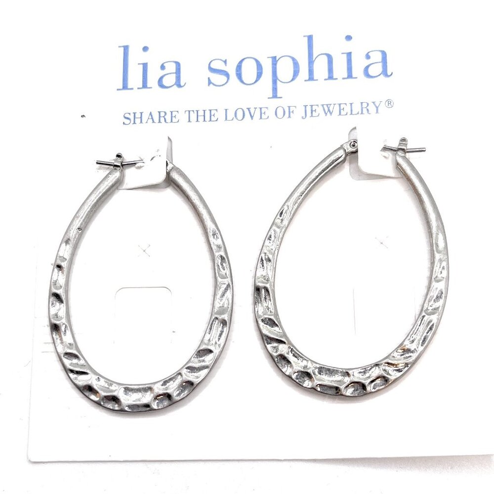 Lia Sophia Silver Oval Hoop Earrings with Textured Finish